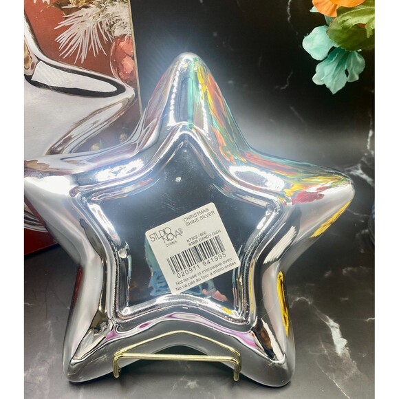 Studio Nova Christmas Shine Silver Star Dish Nut Candy Holiday Original NIB - Picture 10 of 10
